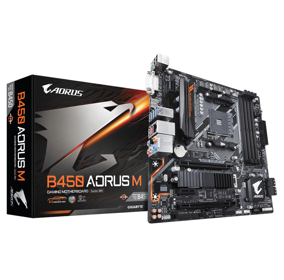 Bundkort - GIGABYTE B450 AORUS M Bundkort - AMD B450 - AMD AM4 - DDR4 RAM - Micro-ATX - B450 AORUS M