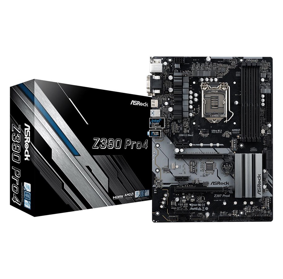 Bundkort - ASRock Z390 Pro4 Bundkort - Intel Z390 - Intel LGA1151 socket - DDR4 RAM - ATX - 90-MXB6T0-A0UAYZ
