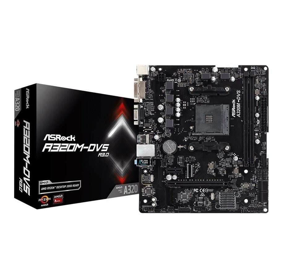 Bundkort - ASRock A320M-DVS R3.0 Bundkort - AMD A320 - AMD AM4 socket - DDR4 RAM - Micro-ATX - 90-MXB980-A0UAYZ
