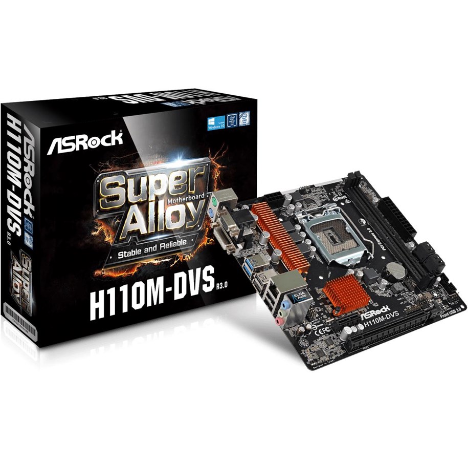 Bundkort - ASRock H110M-DVS R3.0 Bundkort - Intel H110 Express - Intel LGA1151 socket - DDR4 RAM - Micro-ATX - H110M-DVS R3.0