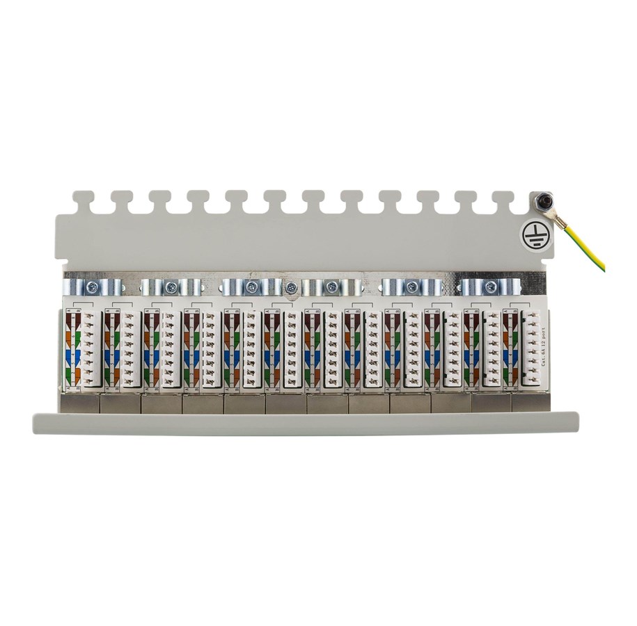 Deltaco PAN-212 Patch Panel 12xRJ45 Cat6a wall-mountable metal grey