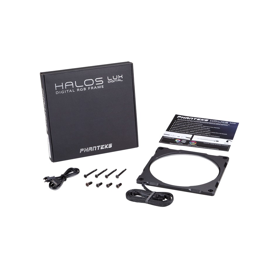 Kabinet Køler - Phanteks Halos lux Digital RGB fan frames - 120mm - RGB kit - 120mm - Sort med RGB LED lys - 0 dBA - PH-FF120DRGBA_BK01