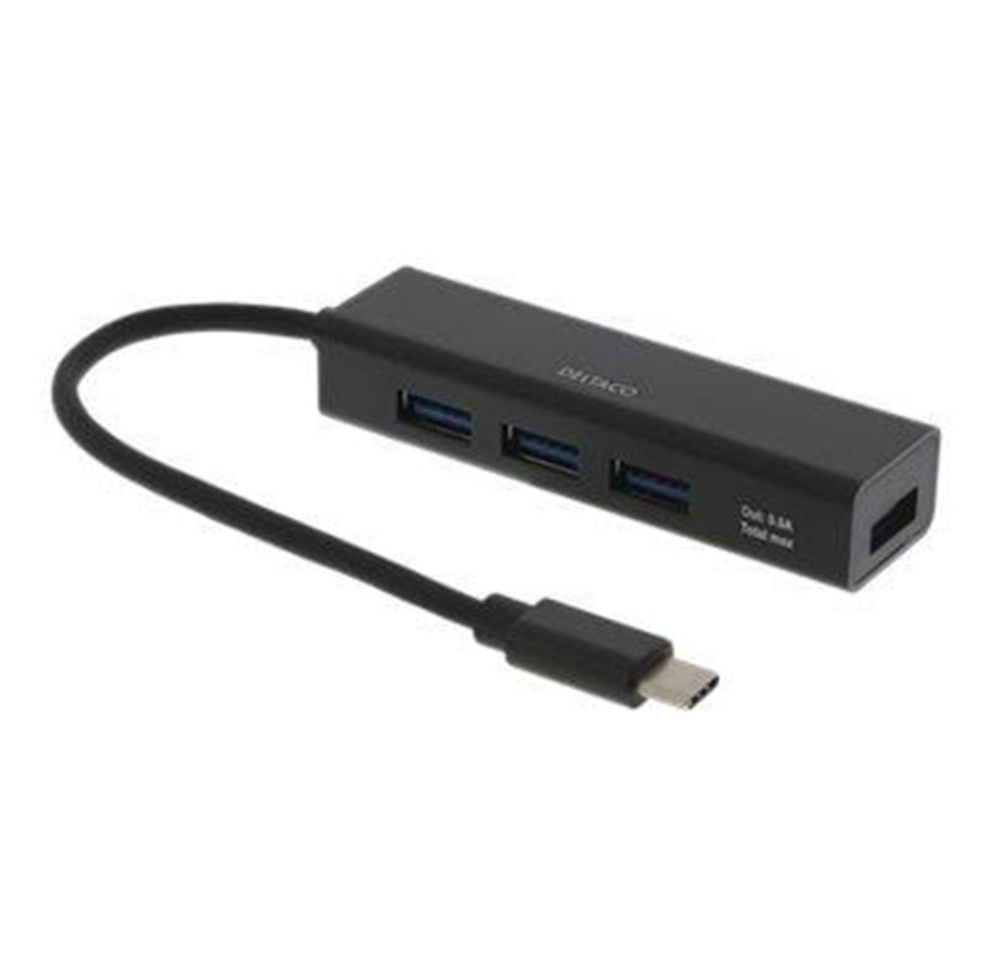 USB hub - Deltaco USB C HUB 4port Black USB hub - 4 ports - Sort - USBC-HUB12