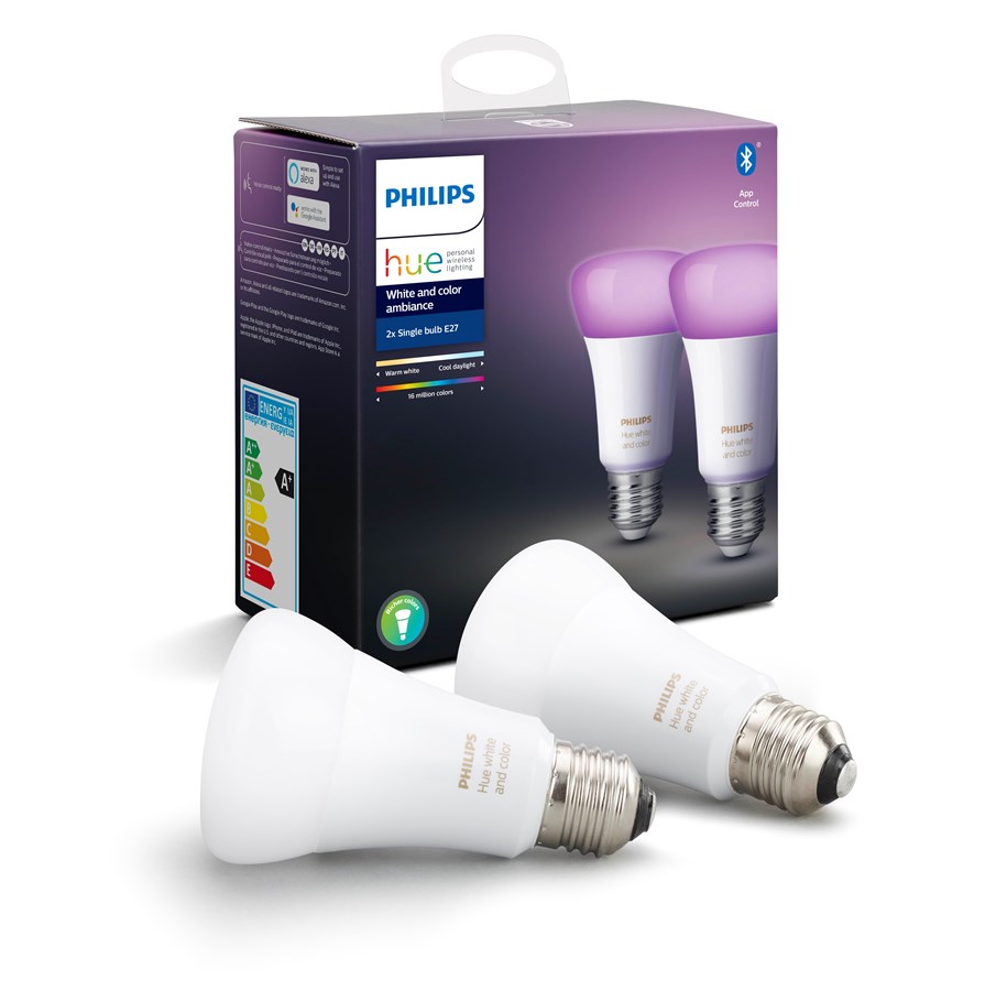Smart Home - Philips Hue Color E27 Pære - Richer Colors - BT - 2-pak - 929002216803