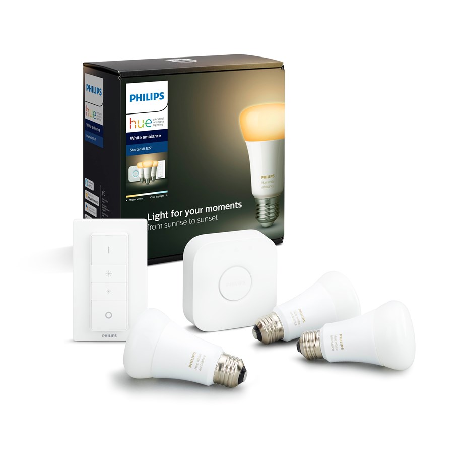 Smart Home - Philips Hue White Ambiance 3xE27 Pærer + Switch Starter Kit - BT - 929002216903