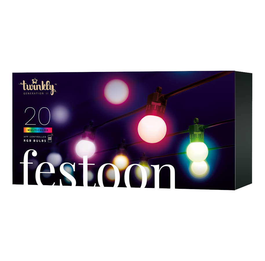 Smart Home - Twinkly Festoon – 20 App-controlled RGB LEDs. 10 Meters. Black Wire. - TWF020STP-BEU