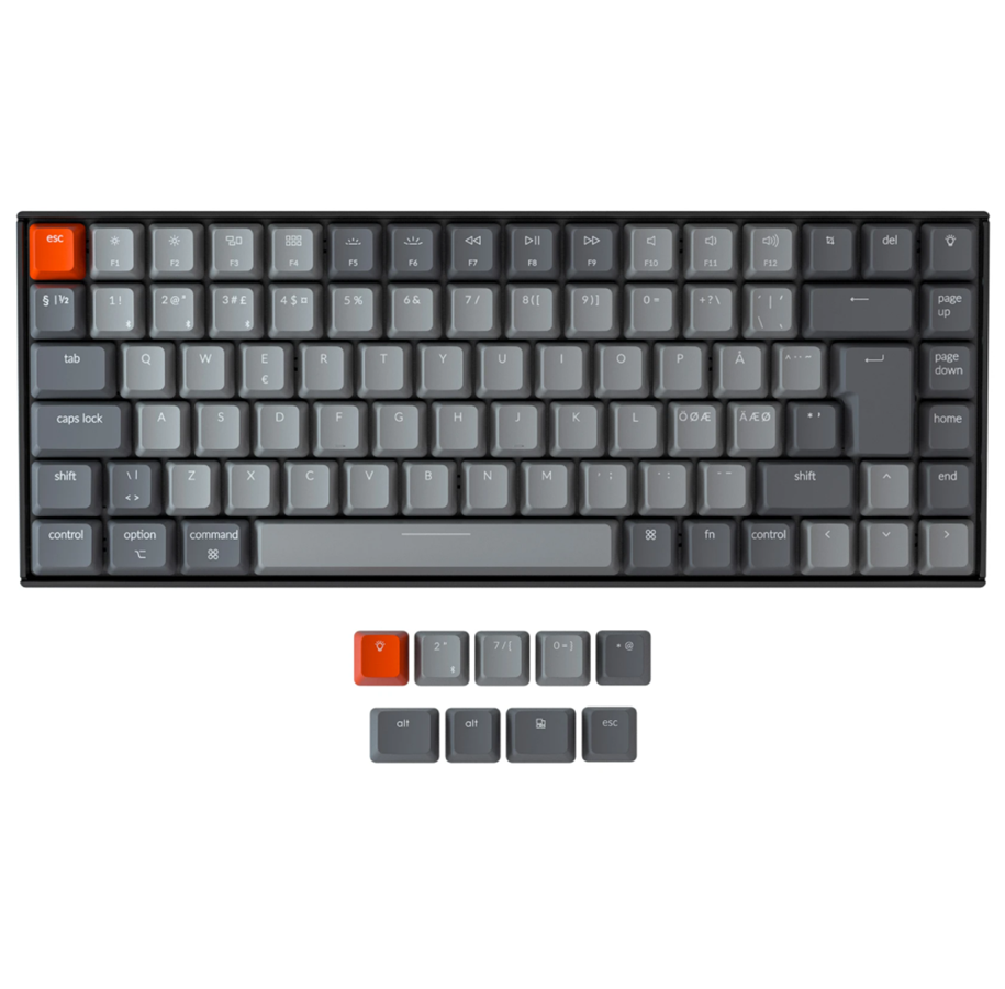 Tastatur - Keychron K2 RGB (V2) - Gateron Red - Gaming Tastatur - Uden Numpad - Nordisk - Grå - K2- C1