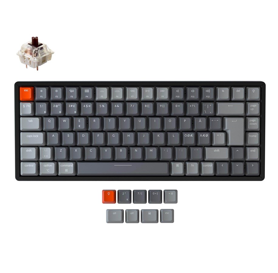 Tastatur - Keychron K2 RGB (V2) - Gateron Brown - Gaming Tastatur - Uden Numpad - Nordisk - Grå - K2- C3