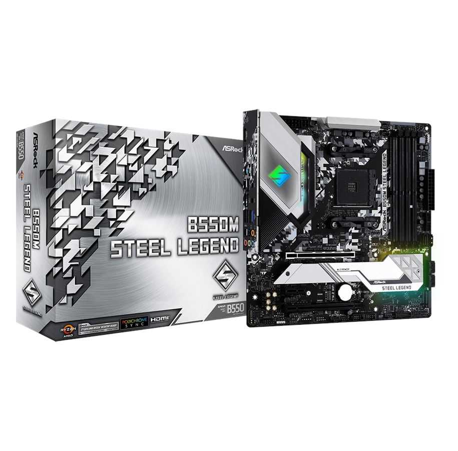 Bundkort - ASRock B550M STEEL LEGEND Bundkort - AMD B550 - AMD AM4 socket - DDR4 RAM - Micro-ATX - 90-MXBCU0-A0UAYZ