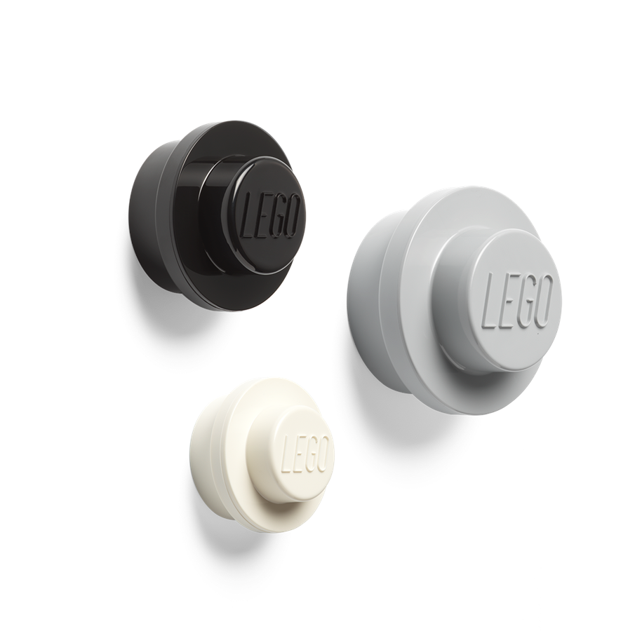 Børneværelse - LEGO Knagesæt - 3 stk. - Hvid, sort, grå - 40161733
