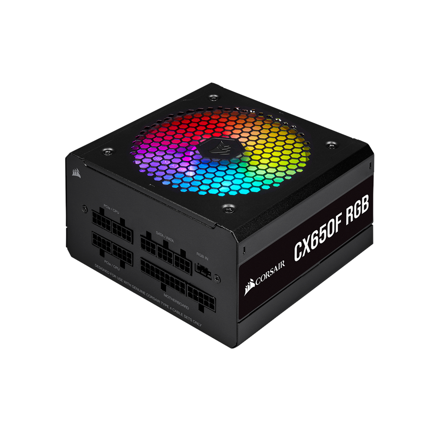 Strømforsyning - Corsair CX650F RGB - Black Strømforsyning - 650 Watt - 120 mm - ATX - 80 Plus Bronze certified - CP-9020217-EU