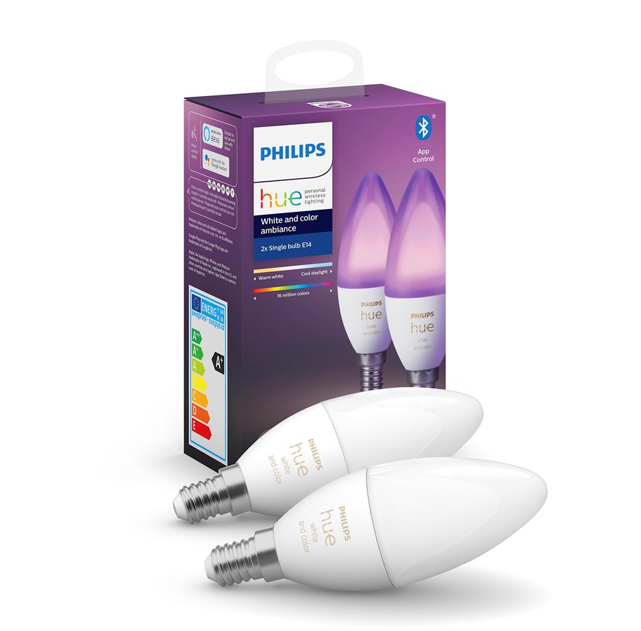 Smart Home - Philips Hue Color E14 Pære - BT - 2-Pak - 929002294202