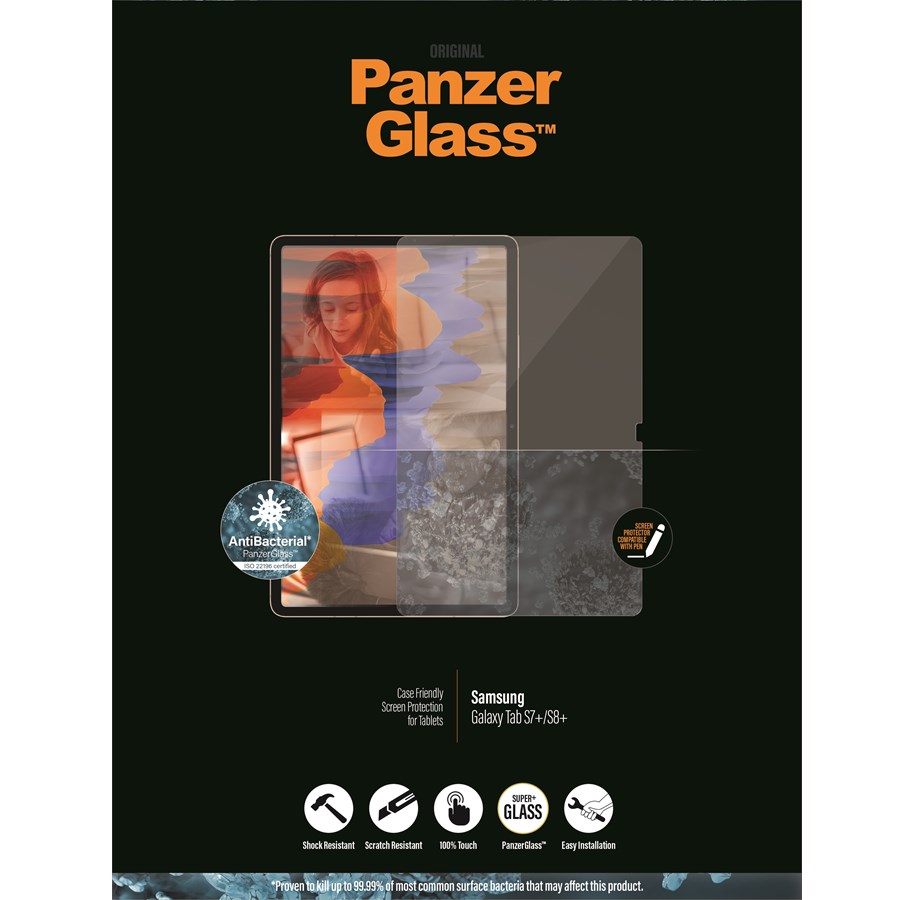 Mobil - Beskyttelsesglas - PanzerGlass Screen Protector Samsung Galaxy Tab S9 Plus | S9 FE Plus | S8 Plus | S7 Plus | Ultra-Wide Fit - PANZER7242