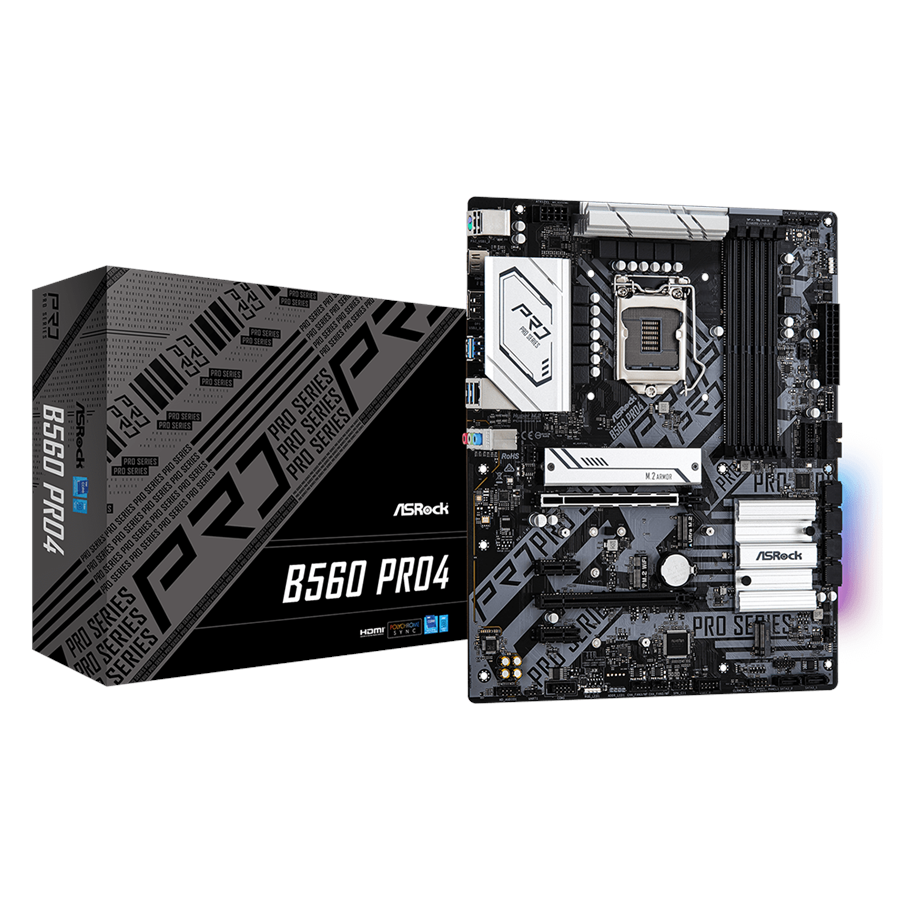 Bundkort - ASRock B560 Pro4 Bundkort - Intel B560 - Intel LGA1200 socket - DDR4 RAM - ATX - 90-MXBF10-A0UAYZ