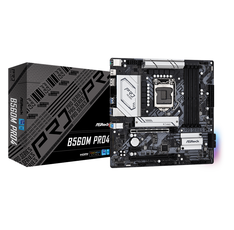Bundkort - ASRock B560M Pro4 Bundkort - Intel B560 - Intel LGA1200 - DDR4 RAM - Micro-ATX - B560M Pro4