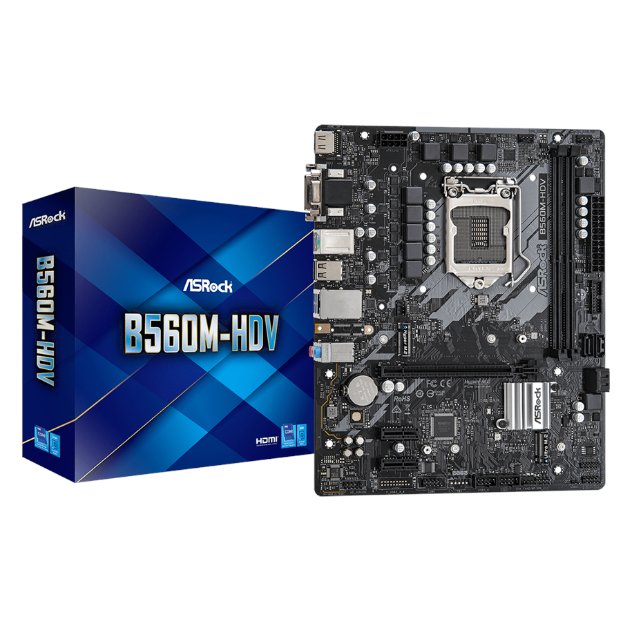 Bundkort - ASRock B560M-HDV Bundkort - Intel B560 - Intel LGA1200 socket - DDR4 RAM - Micro-ATX - B560M-HDV
