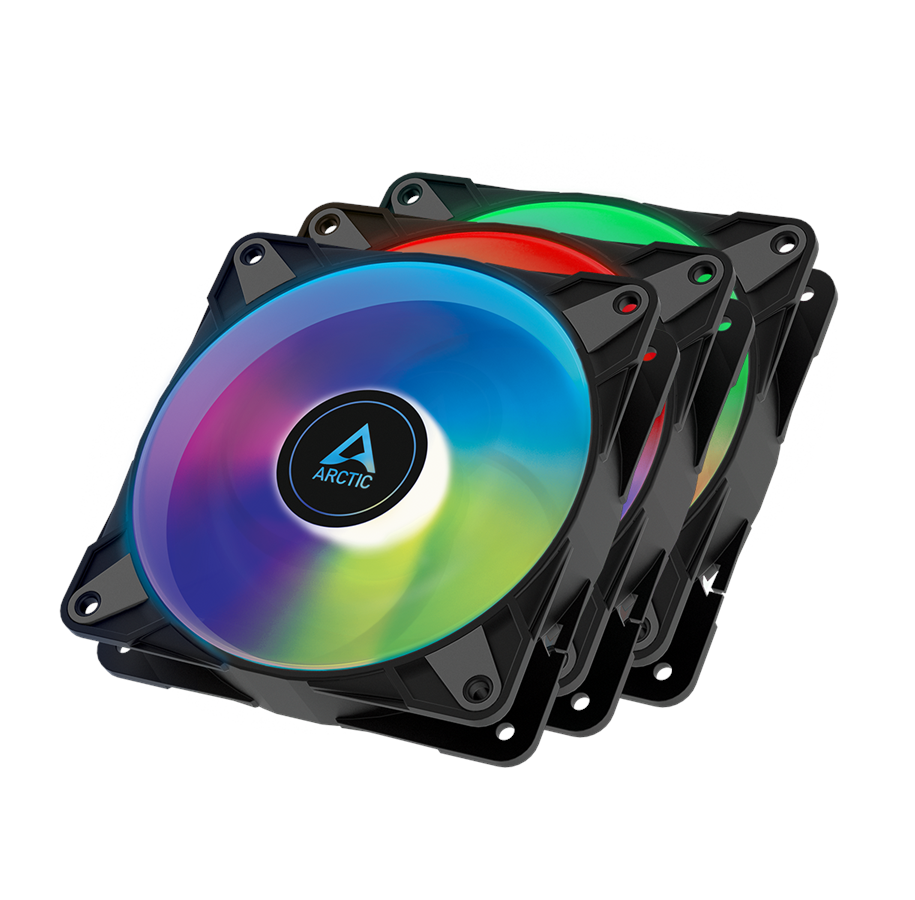 Kabinet Køler - Arctic P12 PWM PST A-RGB - 3-pack value pack - Kabinet køler - 120mm - Sort med RGB LED lys - 24 dBA - ACFAN00232A