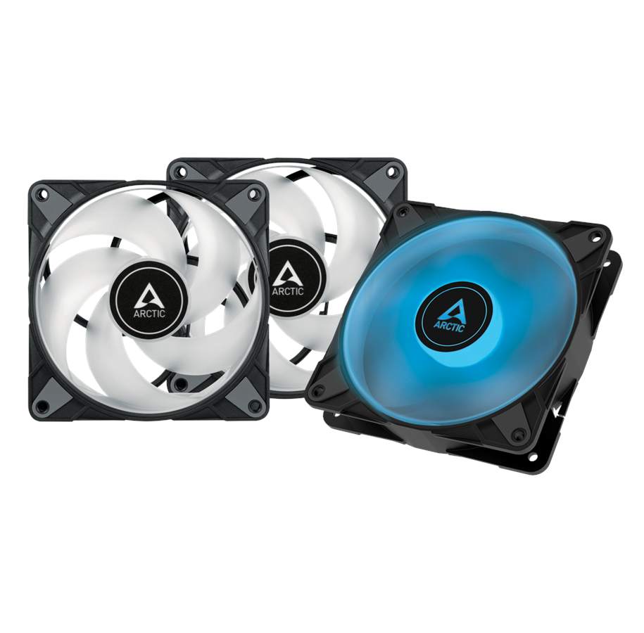 Kabinet Køler - Arctic P12 PWM PST RGB - 3-pack + Controller - Kabinet køler - 120mm - Sort med RGB LED lys - 24 dBA - ACFAN00230A