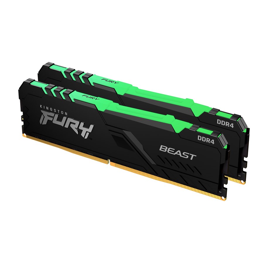RAM - Kingston FURY Beast RGB DDR4-3200 - 16GB - CL16 - Dual Channel (2 pcs) - Intel XMP - Sort med RGB - KF432C16BBAK2/16