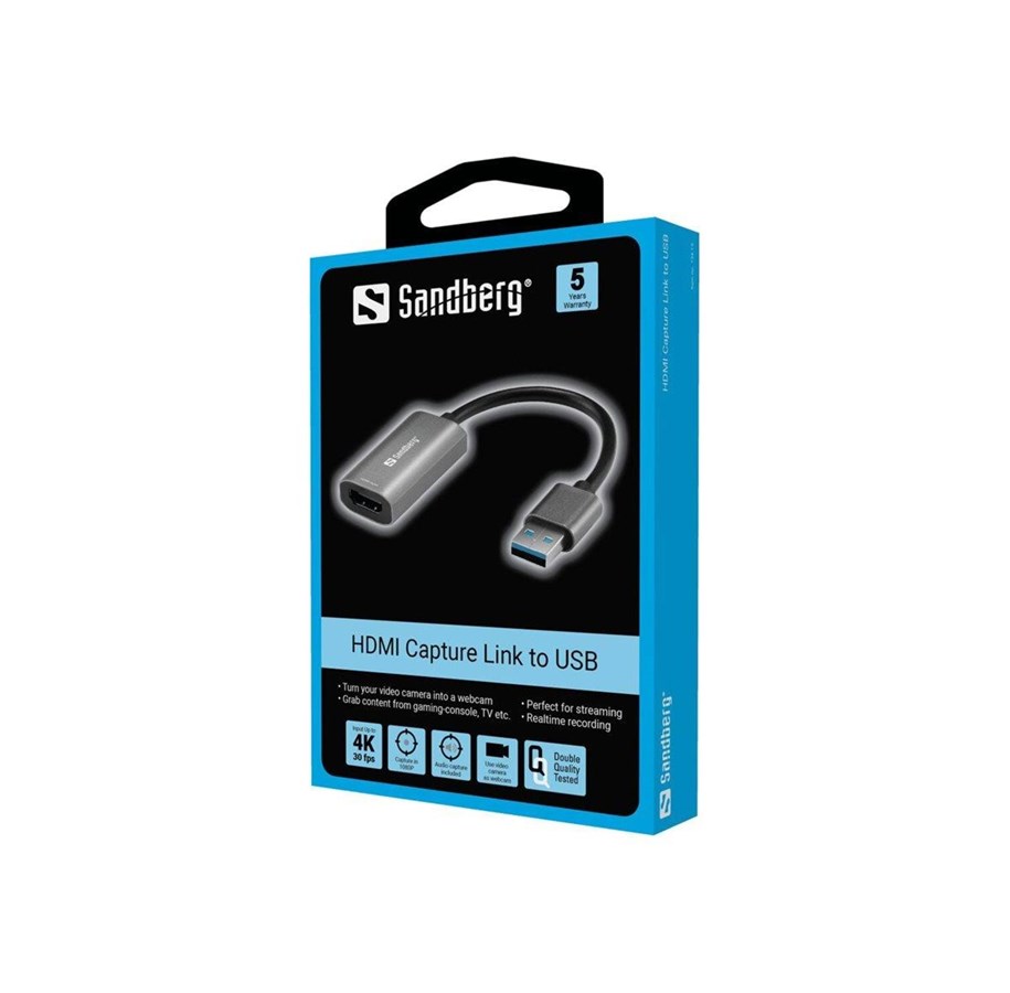 Sandberg HDMI Vers USB Carte Capture Vidéo - Full HD 1080p 30FPS 4K Entrée - Streaming Xbox PS5 Switch