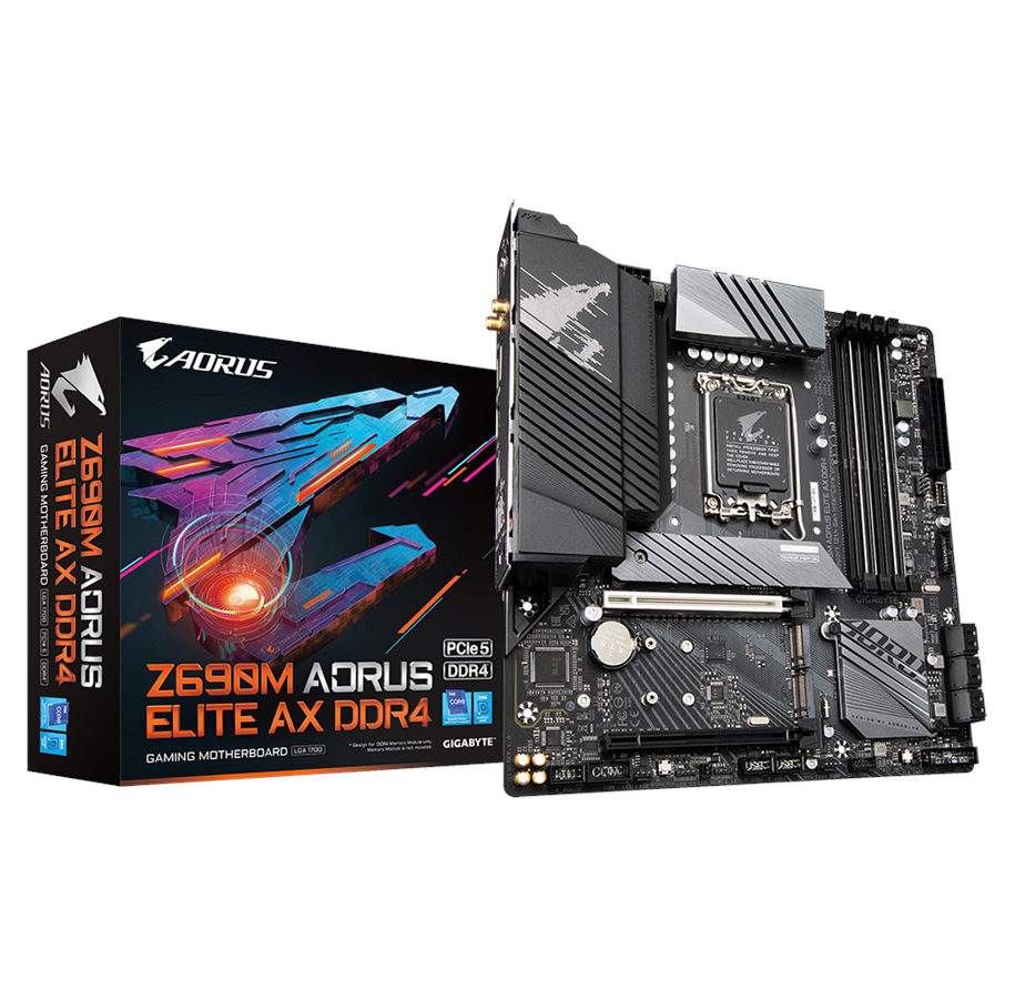 Bundkort - GIGABYTE Z690M AORUS ELITE AX DDR4 Bundkort - Intel Z690 - Intel LGA1700 socket - DDR4 RAM - Micro-ATX - Z690M AORUS ELITE AX DDR4