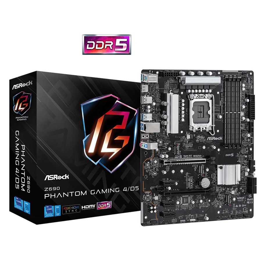 Bundkort - ASRock Z690 Phantom Gaming 4/D5 Bundkort - Intel Z690 - Intel LGA1700 socket - DDR5 RAM - ATX - 90-MXBI60-A0UAYZ