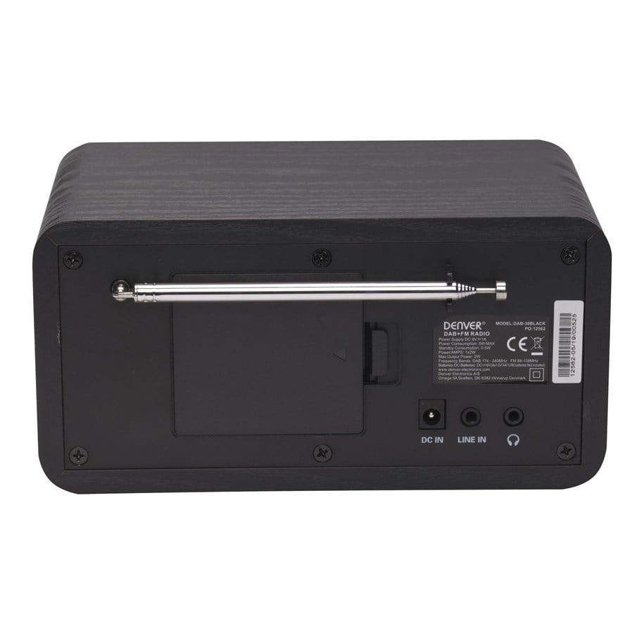 Denver DAB-30 DAB+ Radio Met FM-tuner En Dubbele Wekker, Zwarte Aluminium Look, Geschikt Voor Thuis En Onderweg