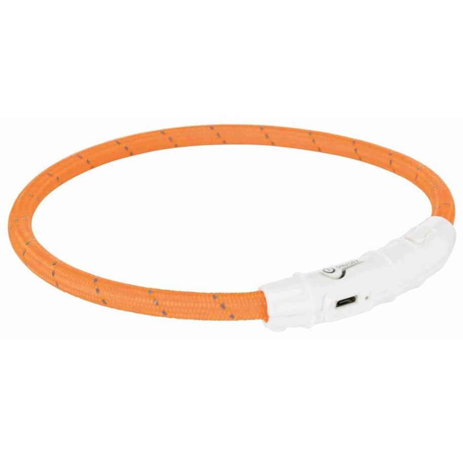 Hunde - Trixie Flash Light Ring USB Illuminated Dog Safety Collar Orange Size M-L 7mm 45cm - TX12704