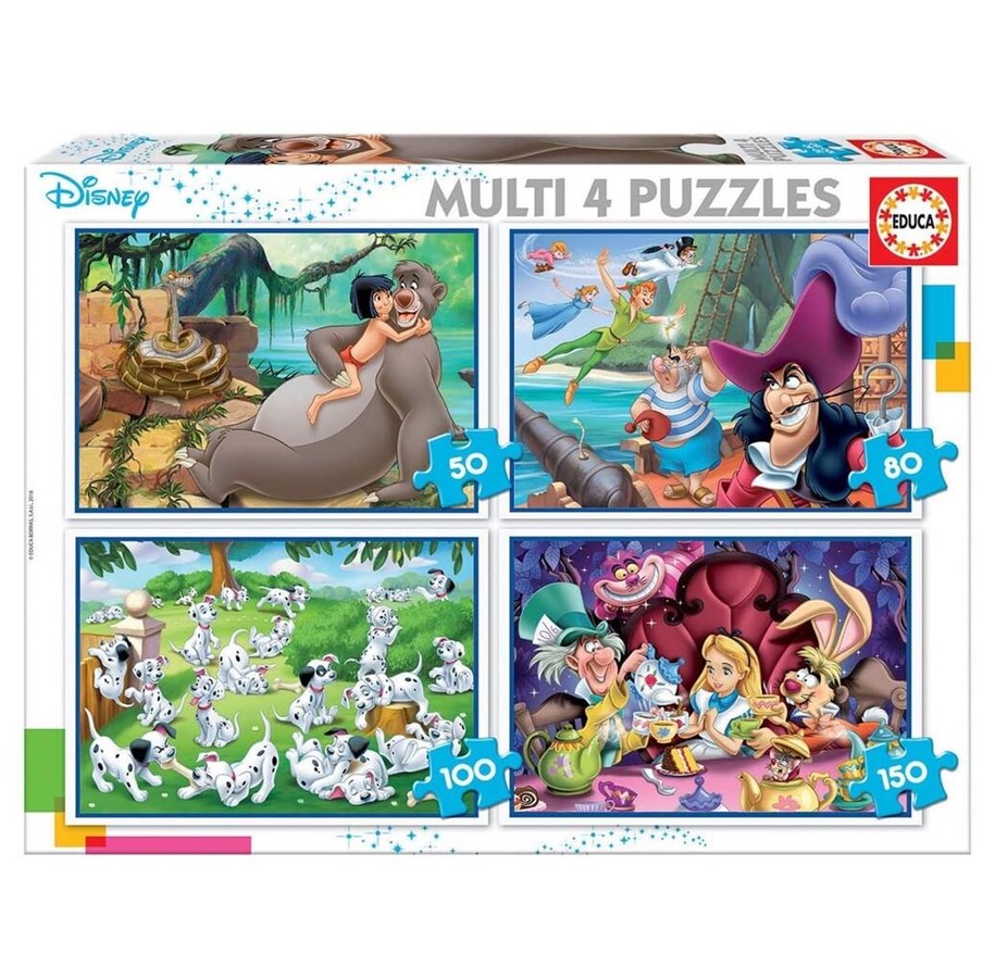 Puslespil - Educa Puslespil Multi 4 Disneyklassikere Wood - 80-18105