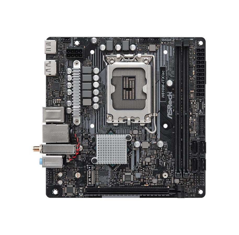Bundkort - ASRock H610M-ITX/ac - motherboard - mini ITX - LGA1700 Socket - H610 Bundkort - Intel H610 - Intel LGA1700 - DDR4 RAM - Mini-ITX - 90-MXBHL0-A0UAYZ