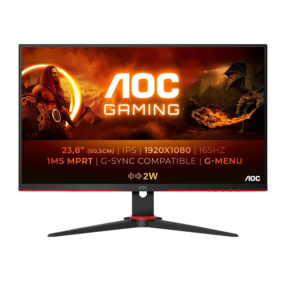 Skærm - 24" AOC Gaming 24G2SPU/BK - 1920x1080 - 165Hz - IPS - USB HUB - 24G2SPU/BK