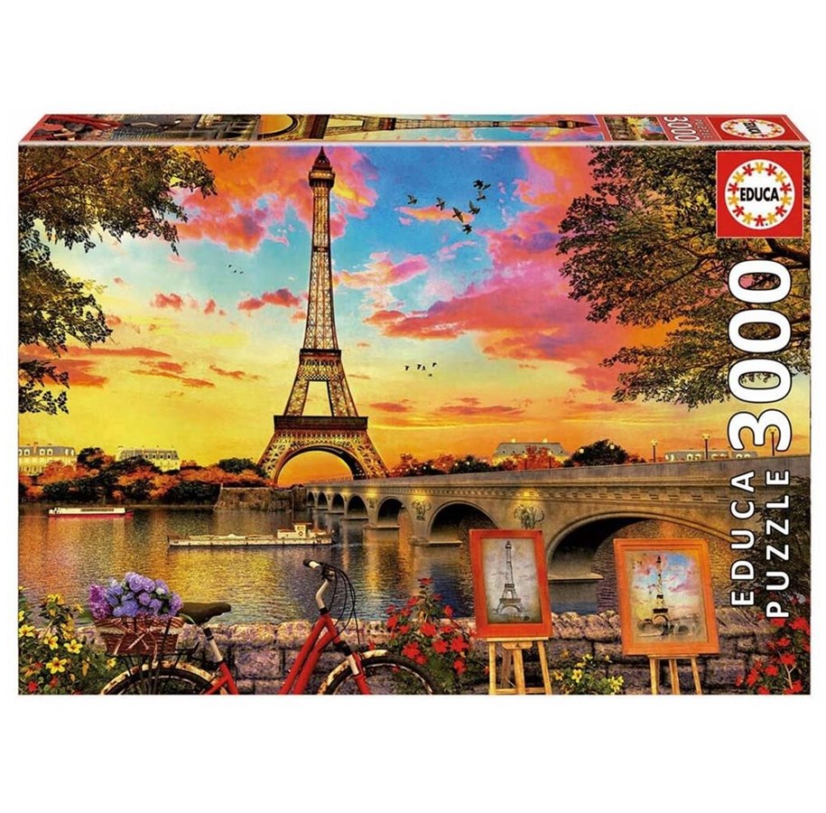 Puslespil - Educa puslespil 3000 Solnedgang i Paris Wood - 017675