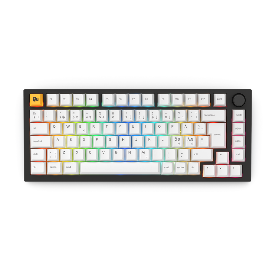 Tastatur - Glorious GMMK PRO 75% Pre-built ISO - Nordisk - Black - Gaming Tastatur - Uden Numpad - Nordisk - Hvid - GLO-GMMK-P75-FOX-ISO-B-N