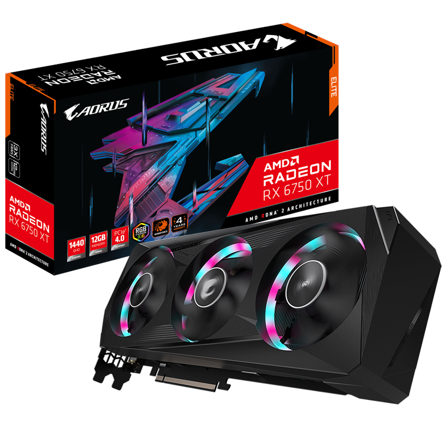 Grafikkort - GIGABYTE Radeon RX 6750 XT AORUS Elite - 12GB GDDR6 RAM - Grafikkort - GV-R675XTAORUS E-12GD
