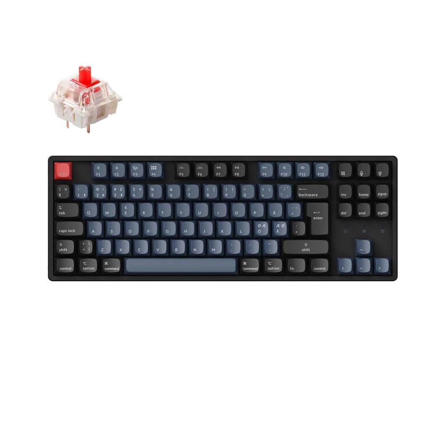 Tastatur - Keychron K8 Pro QMK/VIA RGB Wireless Mechanical Hot-Swap - Gateron G Pro Red - Gaming Tastatur - Uden Numpad - Nordisk - Sort - K8P-J1-BO