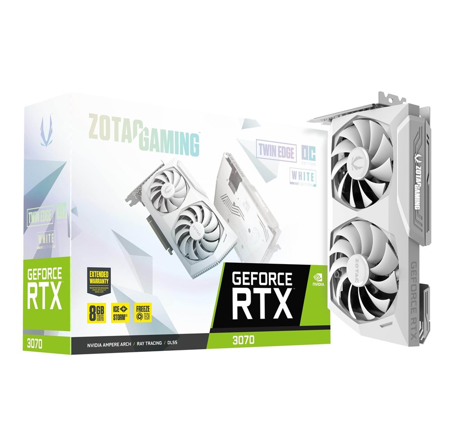 Grafikkort - ZOTAC GeForce RTX 3070 Twin Edge OC White - 8GB GDDR6 RAM - Grafikkort *DEMO* - ZT-A30700J-10PLHR