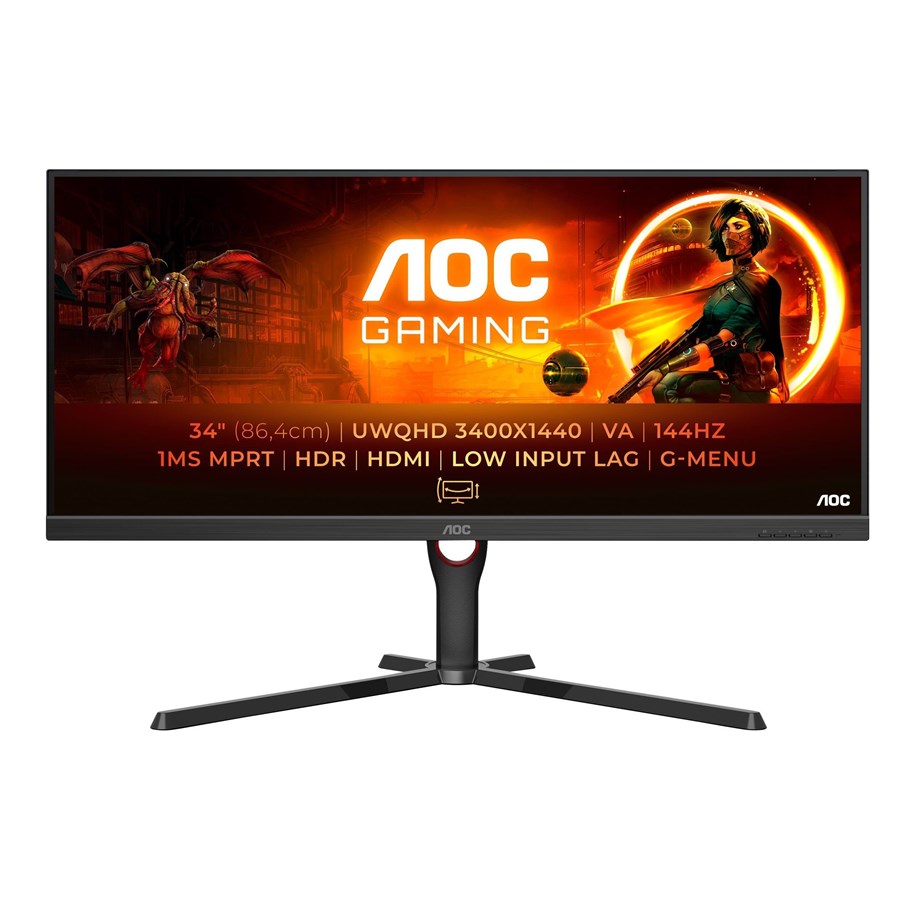 Skærm - 34" AOC Gaming U34G3XM - 3440x1440 - 144Hz - VA - HDR10 - U34G3XM/EU