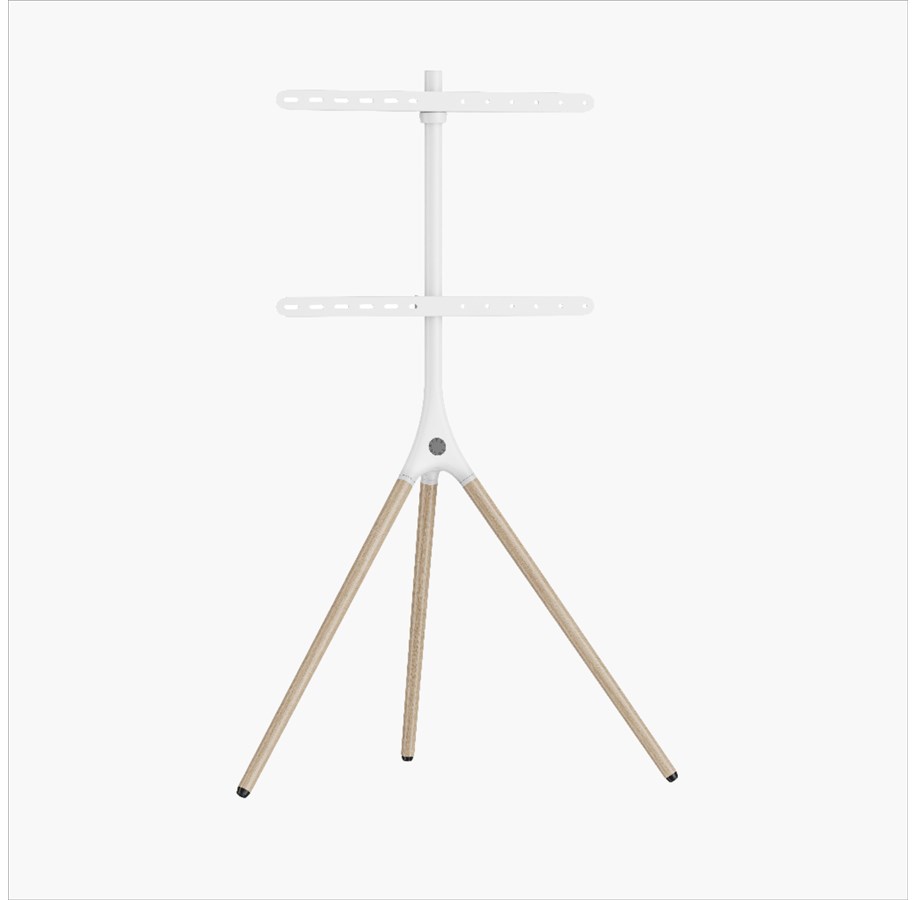 Vægbeslag, AV-Beslag & AV-Møbler - Alterzone Trio gulvstativ til 45"-65" TV, hvid & bøg - Maks 32 kg - Maks størrelse 43", 49", 55", 65" - ALZTV45-65-3LB-W