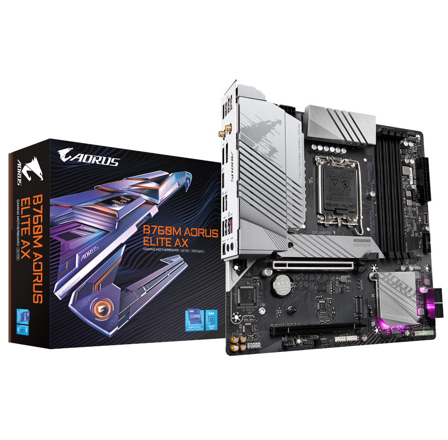 Bundkort - GIGABYTE B760M AORUS ELITE AX Bundkort - Intel B760 - Intel LGA1700 - DDR5 RAM - Micro-ATX - B760M AORUS ELITE AX