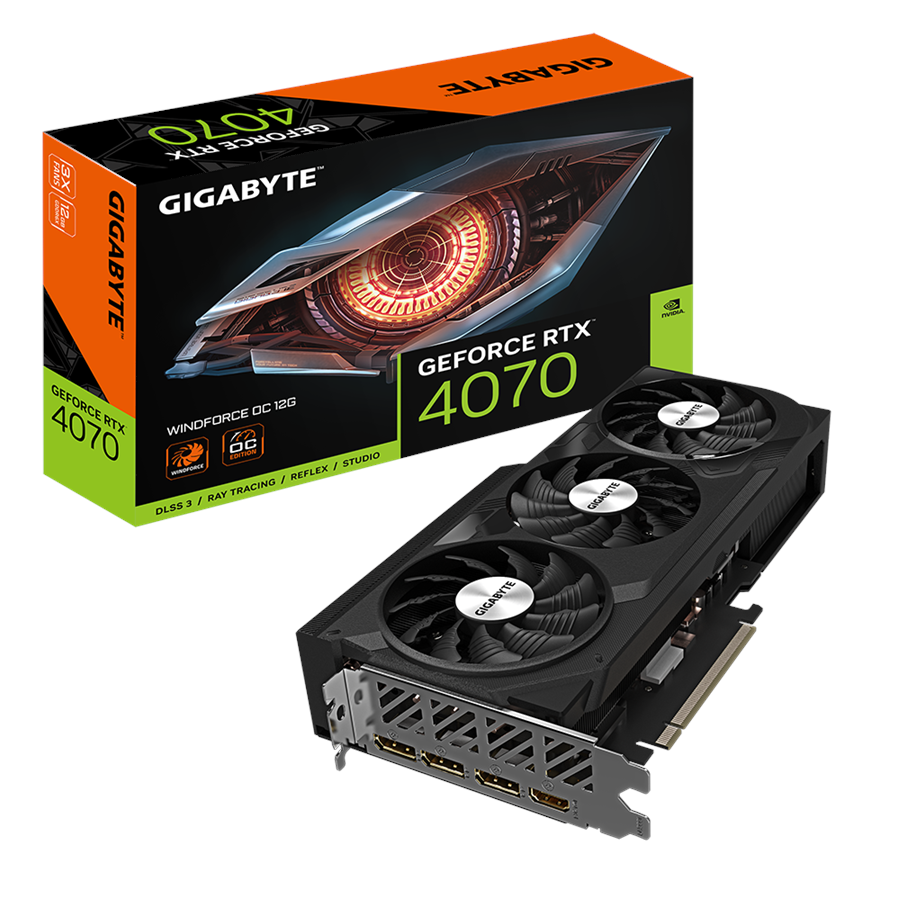 Grafikkort - GIGABYTE GeForce RTX 4070 WindForce 3 OC - 12GB GDDR6X RAM - Grafikkort - GV-N4070WF3OC-12GD