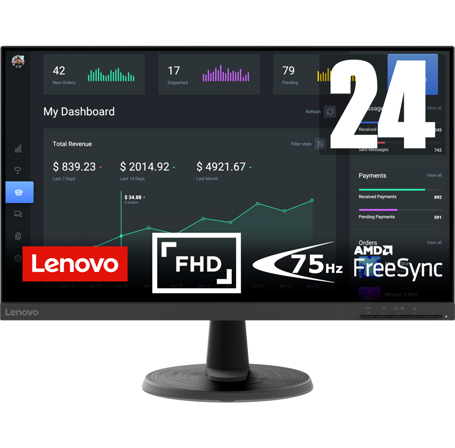 Skærm - 24" Lenovo D24-40 - 1920x1080 (FHD) - 75Hz - VA - 67A2KAC6EU
