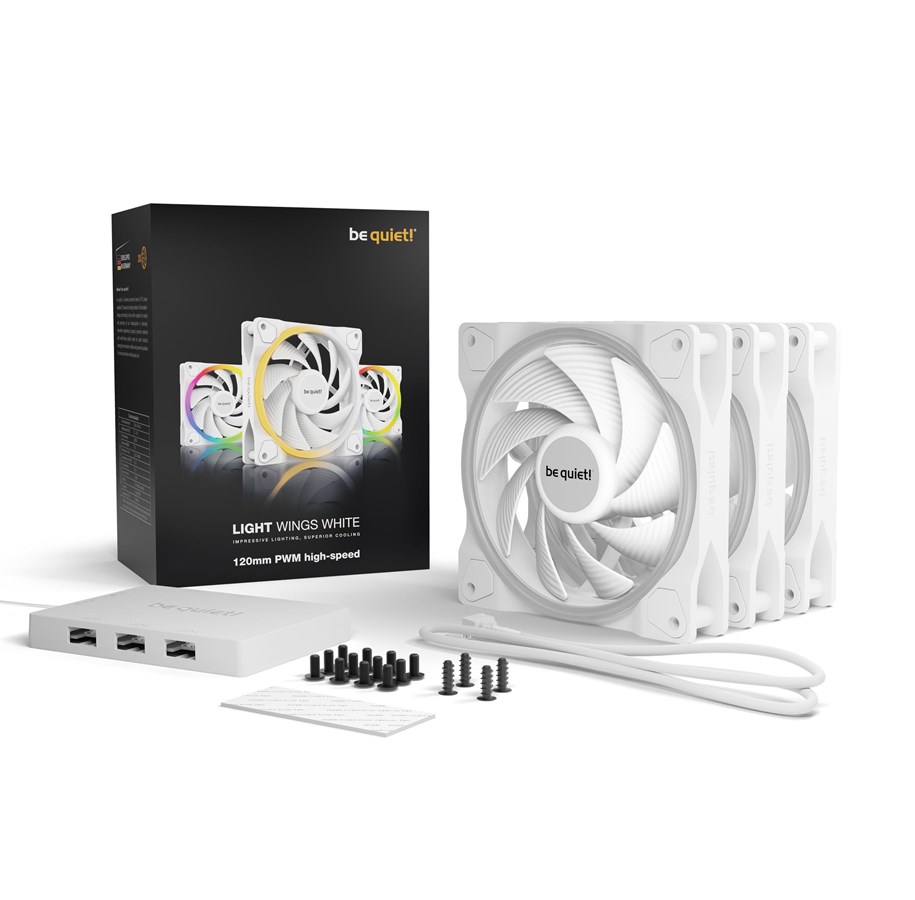 Be Quiet! Light Wings 140mm PWM Triple Pack - Ventilateurs ARGB Hautes Performances, 3 Ventilateurs Avec Hub