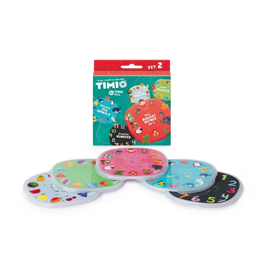 Babylegetøj - TIMIO Disc sæt 2 - Tal, børnesange, havdyr, former og frugter - TM-TMD-02E