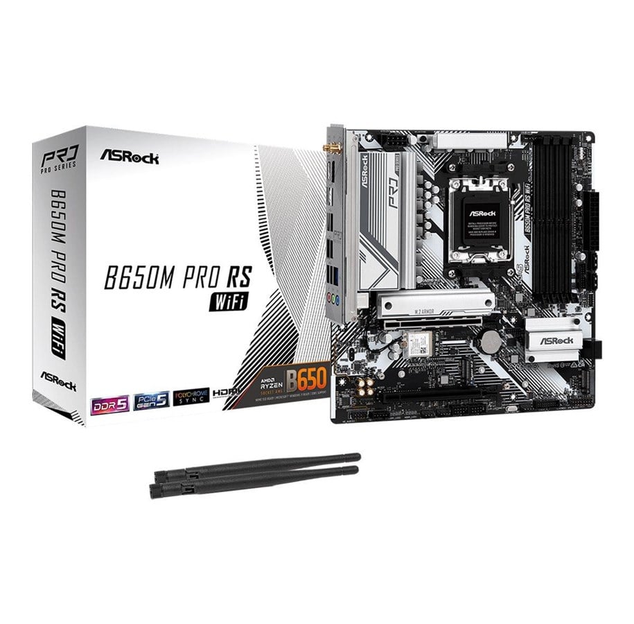 Bundkort - ASRock B650M PRO RS WIFI Bundkort - AMD B650 - AMD AM5 socket - DDR5 RAM - Micro-ATX - 90-MXBLZ0-A0UAYZ