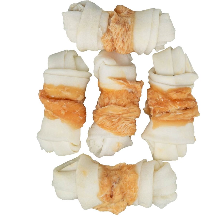 Hunde - Trixie Denta Fun Kyllingomviklet Råhudsknude 5cm (5-Pack) 70g - TX31321