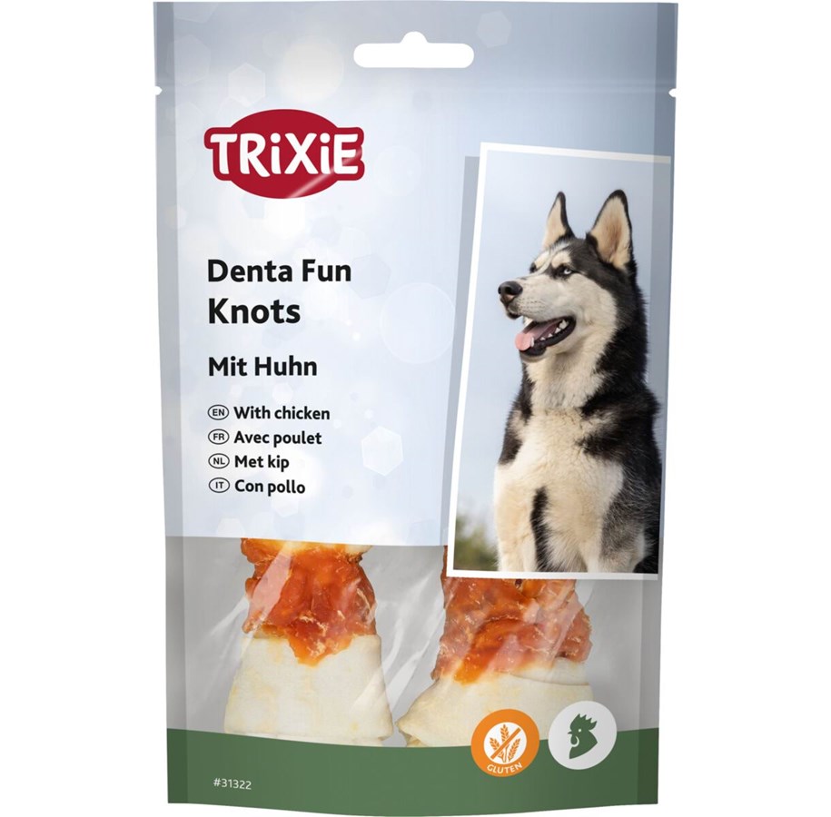 Hunde - Trixie Denta Fun Kyllingomviklet Råhudsknude 11cm (2-Pack) 70g - TX31322