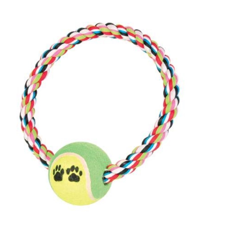 Hunde - Trixie Rope Ring with Tennis Ball 6.4cm assorted colours - TX3266