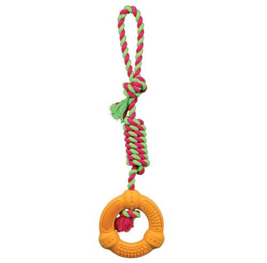 Hunde - Trixie Playing Rope with Ring 12 cm/41 cm assorted colours - TX33191