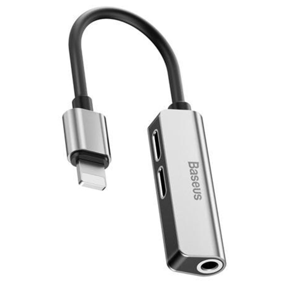 USB kabel - Baseus L52 Audio Adapter Lightning to Mini Jack 3.5mm i 2x Lightning (Silver) - CALL52-S1