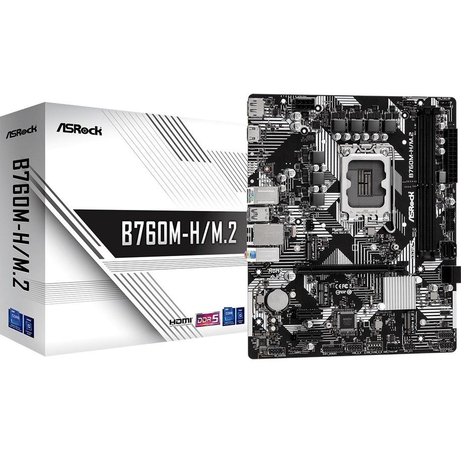 Bundkort - ASRock B760M-H/M.2 Bundkort - Intel B760 - Intel LGA1700 socket - DDR5 RAM - Micro-ATX - 90-MXBM40-A0UAYZ